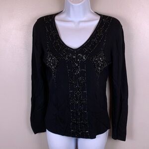 Vintage Pierri New York Beaded Knit Top‎ Womens Medium Black Eveningwear Stretch